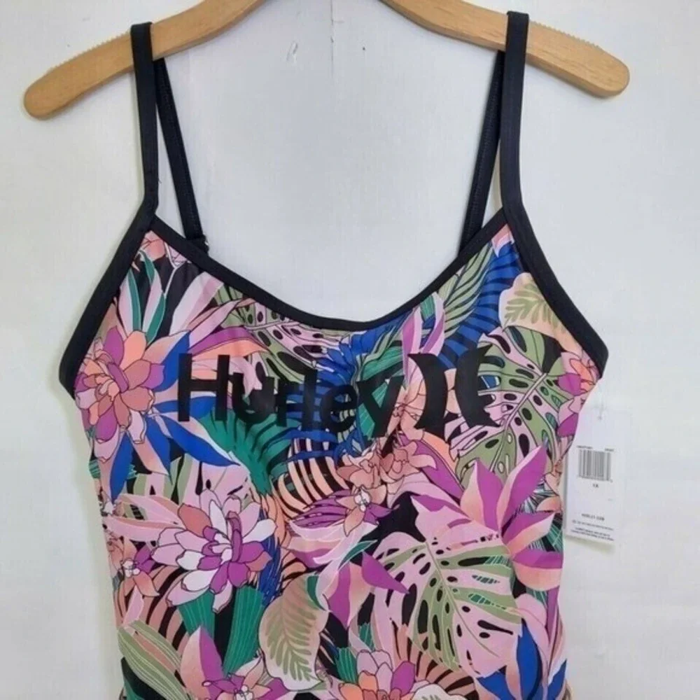 Hurley One Piece Swimsuit Women Plus‎ 1X Tropical Cage Back Hawaiian Beachwear